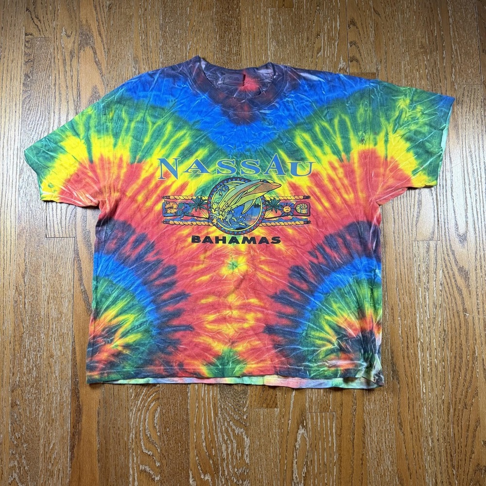 N.A.T.‎ Shirt Mens XL Multicolor Tie Dye Nassau Bahamas USA Festival Hippie